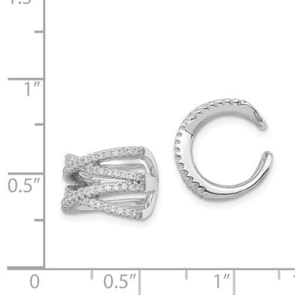 Sterling Silver Rhodium-plated Polished CZ Double 'X' Single Cuff Earring - Picture 4 of 4